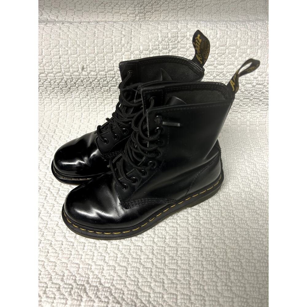 Dr. Martens Shiny Black Combat Boots, Size 6 Women's